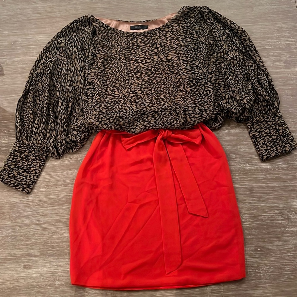 Ladies’ THML Animal Print and Burnt Orange Dress - Sz M (Pre-Owned)